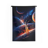 Space Rocket Wall Tapestry – Cosmic Planet Launch Sci-Fi Wall Decor
