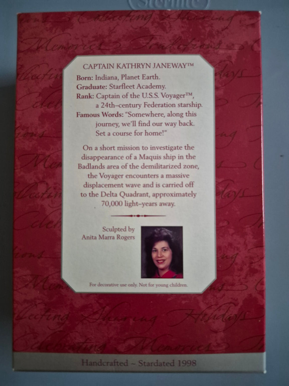 1998 Hallmark Star Trek Voyager Captain Kathryn Janeway ornament box back