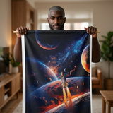 Space Rocket Wall Tapestry – Cosmic Planet Launch Sci-Fi Wall Decor