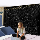 DecorBites™ Interstellar Sky Map Constellations Tapestry - Black Galactic Wall Decor - Mahannah's Sci - fi Universe