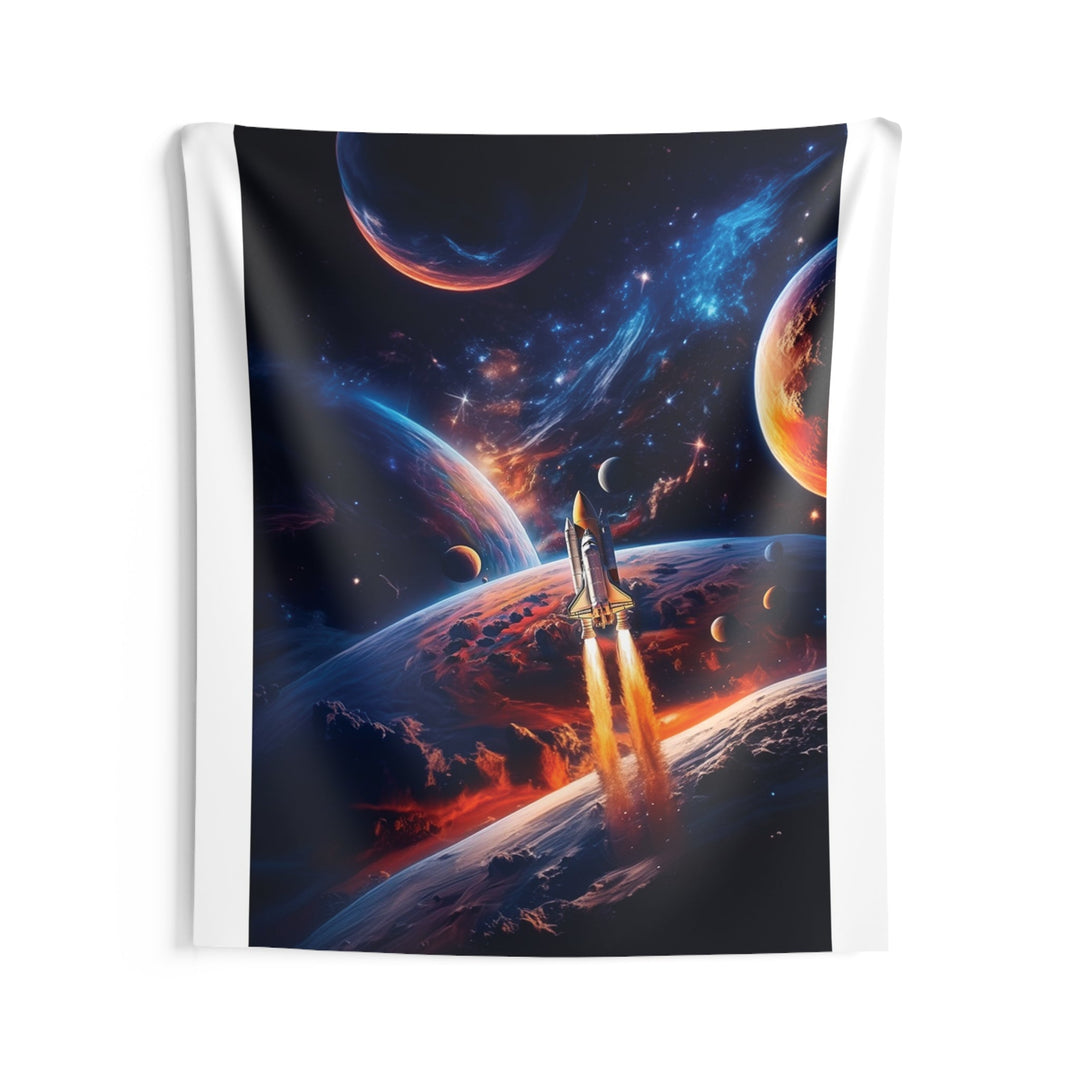 Space Rocket Wall Tapestry – Cosmic Planet Launch Sci-Fi Wall Decor - Mahannah&