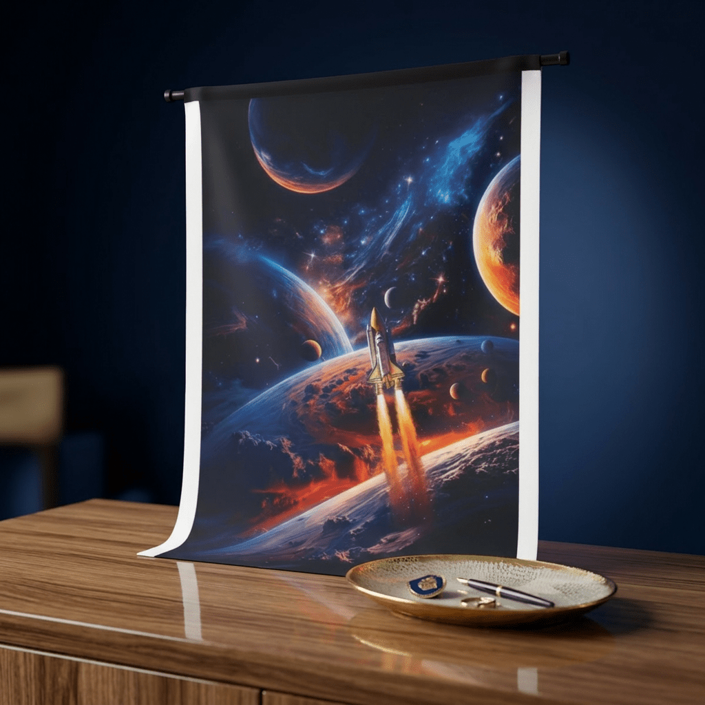 Space Rocket Wall Tapestry – Cosmic Planet Launch Sci-Fi Wall Decor - Mahannah's Sci-fi Universe