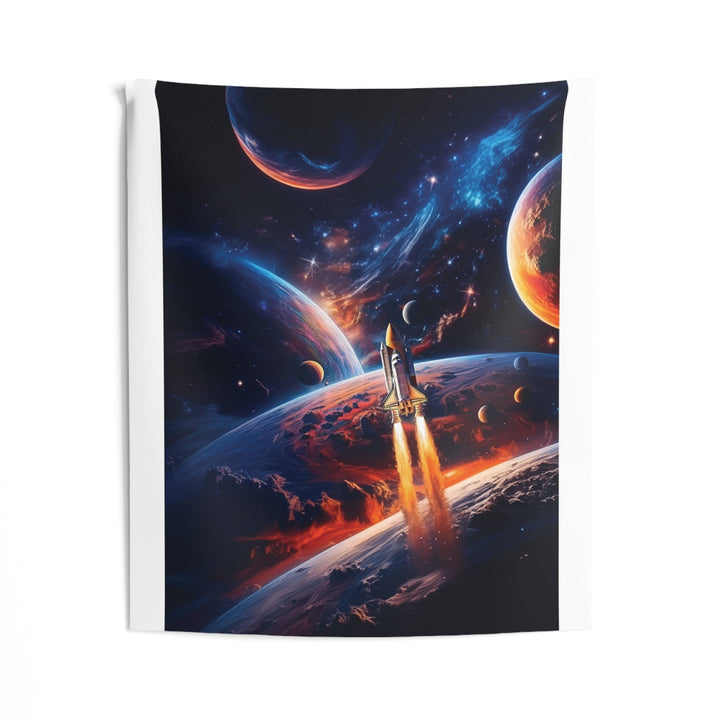 Space Rocket Wall Tapestry – Cosmic Planet Launch Sci-Fi Wall Decor - Mahannah&