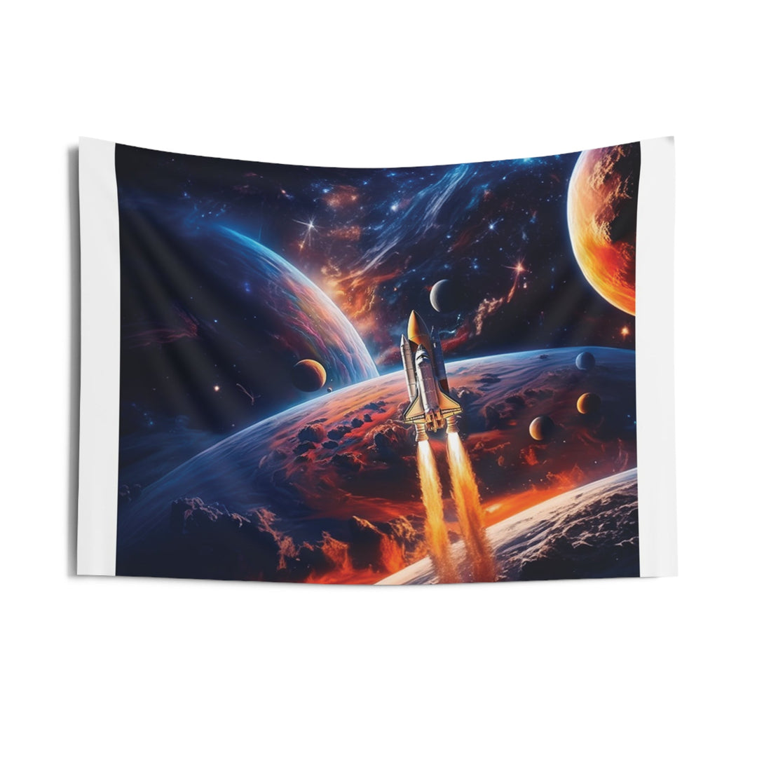 Space Rocket Wall Tapestry – Cosmic Planet Launch Sci-Fi Wall Decor - Mahannah&