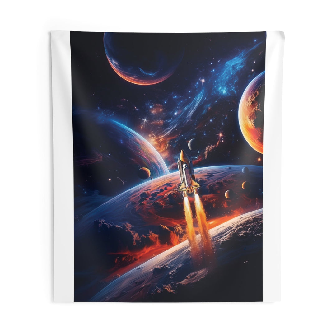 Space Rocket Wall Tapestry – Cosmic Planet Launch Sci-Fi Wall Decor - Mahannah&