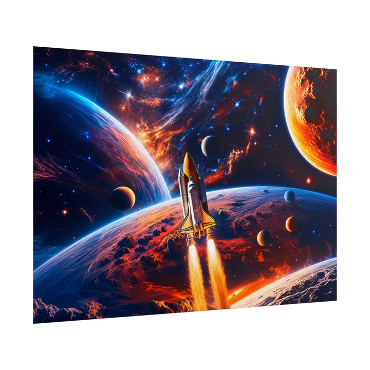 Space Shuttle Launch Into Infinity™ Premium Rolled Poster | Cosmic Planets Space Wall Art - Mahannah&