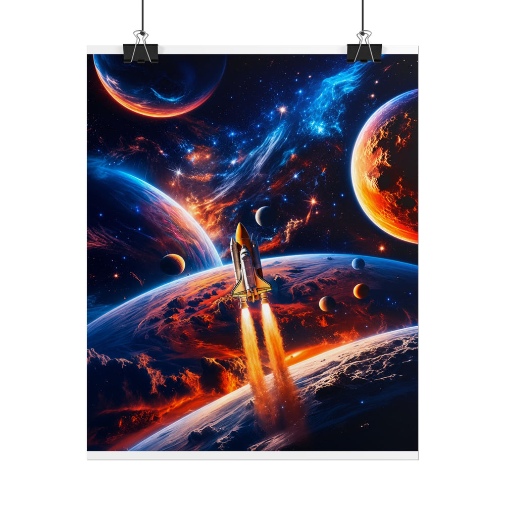 Space Shuttle Launch Into Infinity™ Premium Rolled Poster | Cosmic Planets Space Wall Art - Mahannah's Sci-fi Universe