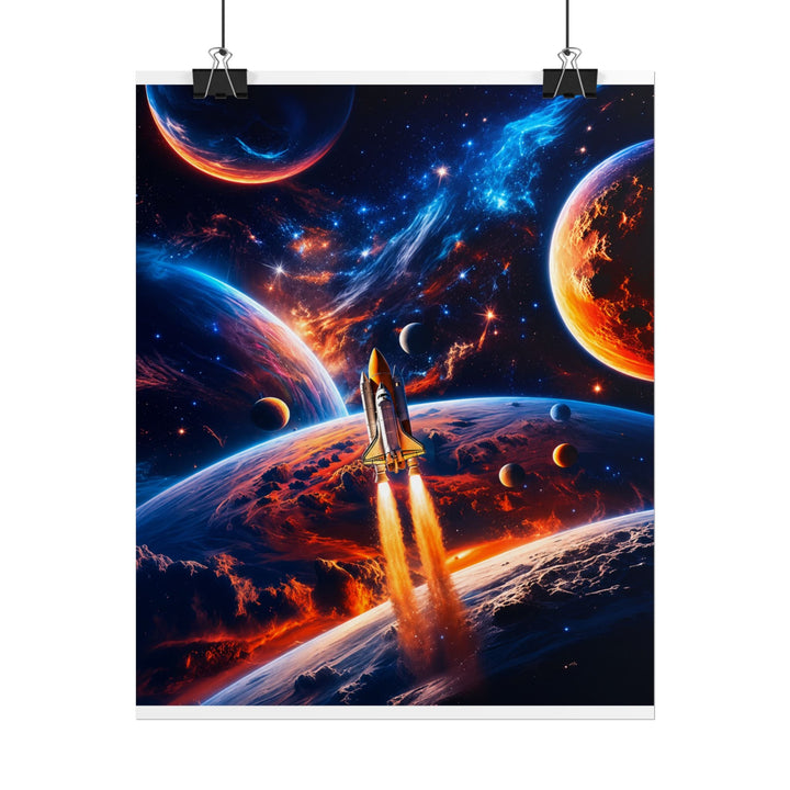 Space Shuttle Launch Into Infinity™ Premium Rolled Poster | Cosmic Planets Space Wall Art - Mahannah&