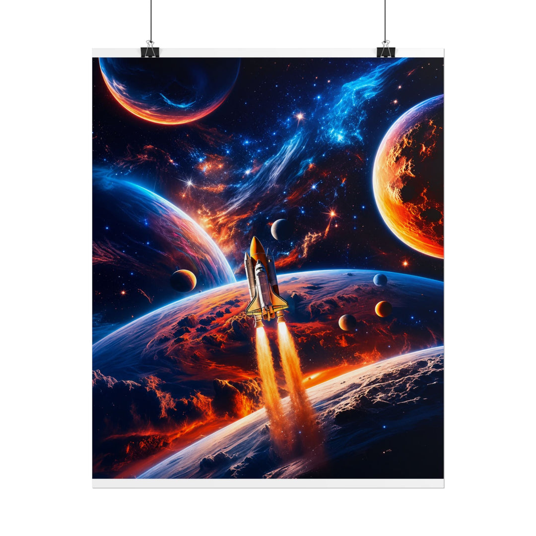 Space Shuttle Launch Into Infinity™ Premium Rolled Poster | Cosmic Planets Space Wall Art - Mahannah&