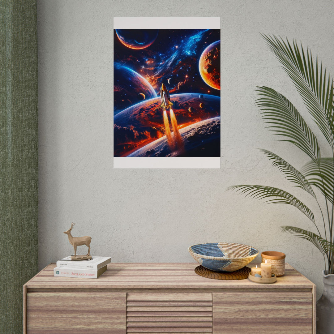 Space Shuttle Launch Into Infinity™ Premium Rolled Poster | Cosmic Planets Space Wall Art - Mahannah&