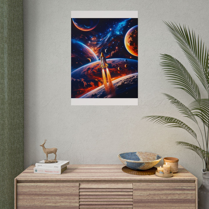 Space Shuttle Launch Into Infinity™ Premium Rolled Poster | Cosmic Planets Space Wall Art - Mahannah&