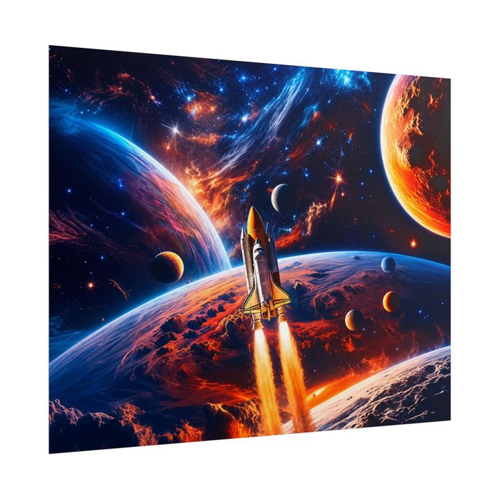Space Shuttle Launch Into Infinity™ Premium Rolled Poster | Cosmic Planets Space Wall Art - Mahannah&