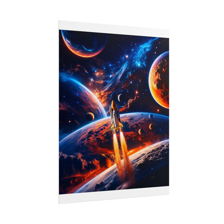 Space Shuttle Launch Into Infinity™ Premium Rolled Poster | Cosmic Planets Space Wall Art - Mahannah&
