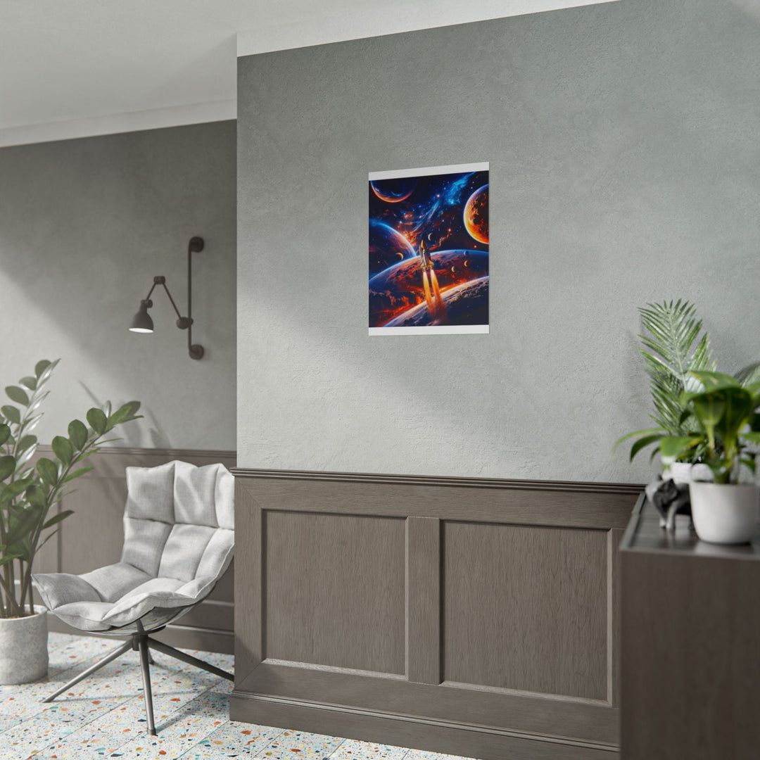 Space Shuttle Launch Into Infinity™ Premium Rolled Poster | Cosmic Planets Space Wall Art - Mahannah&