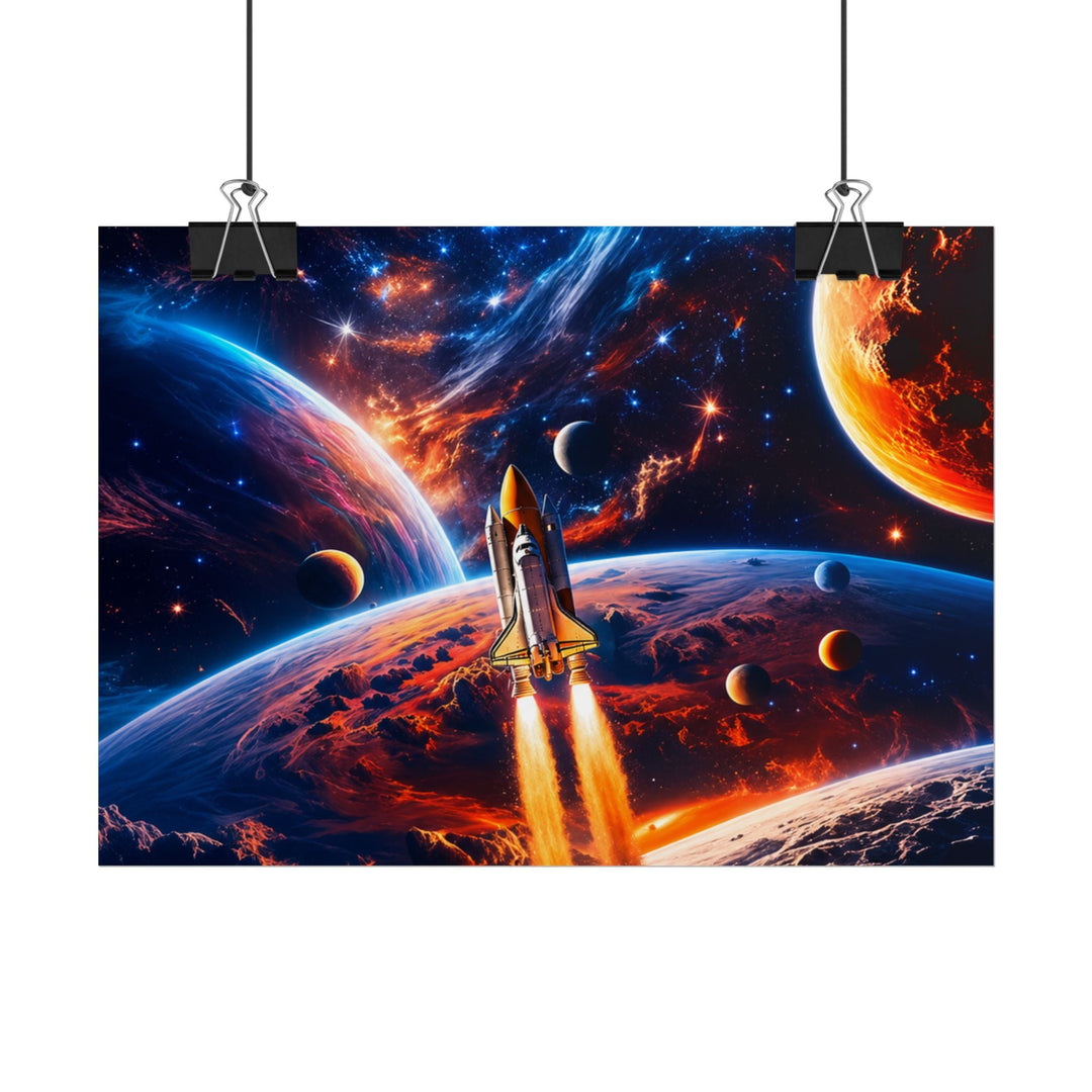 Space Shuttle Launch Into Infinity™ Premium Rolled Poster | Cosmic Planets Space Wall Art - Mahannah&