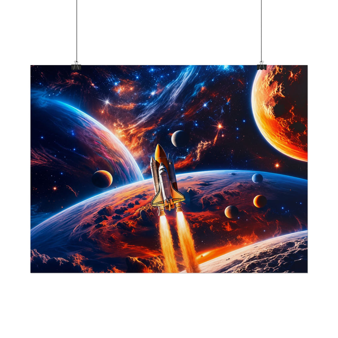 Space Shuttle Launch Into Infinity™ Premium Rolled Poster | Cosmic Planets Space Wall Art - Mahannah&