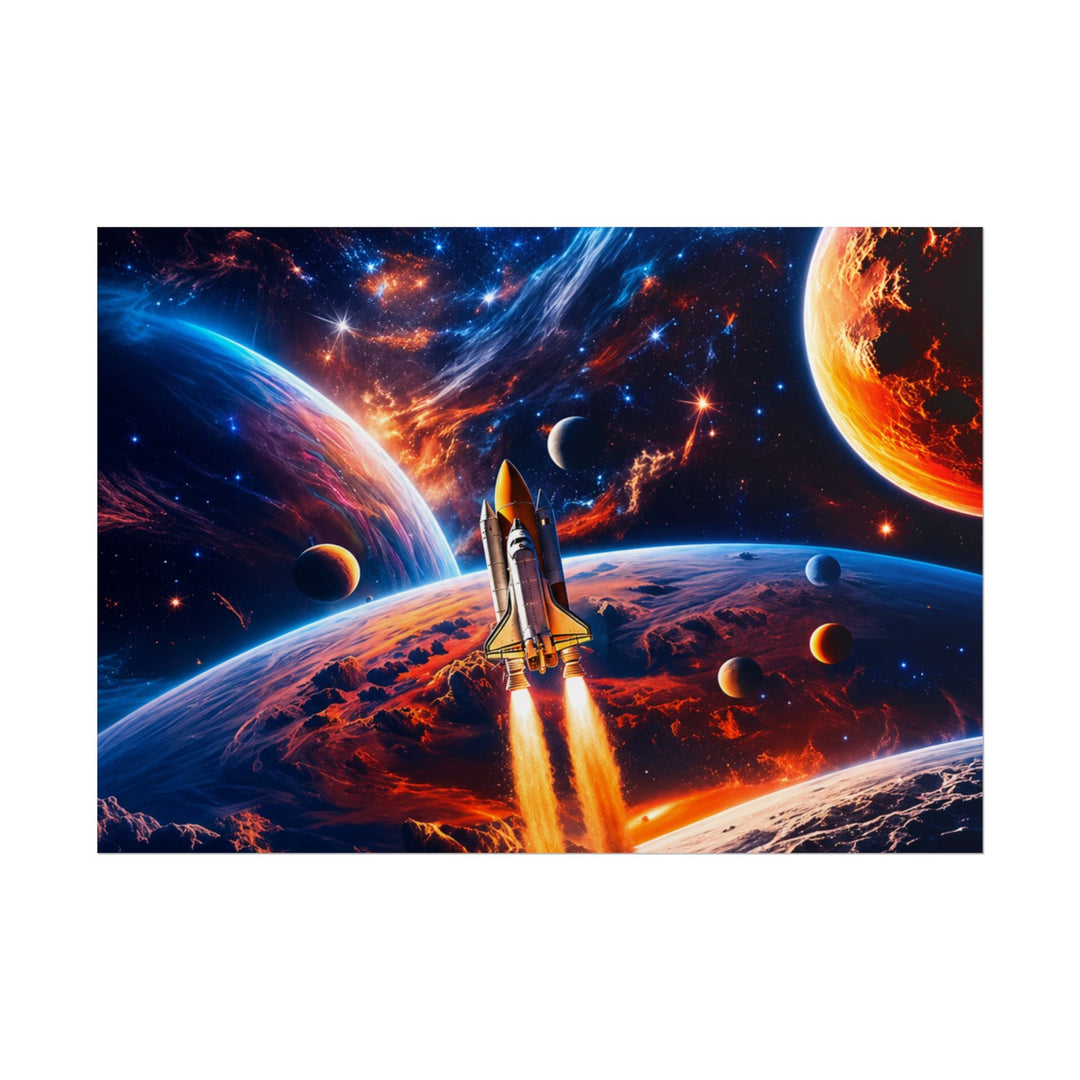 Space Shuttle Launch Into Infinity™ Premium Rolled Poster | Cosmic Planets Space Wall Art - Mahannah&