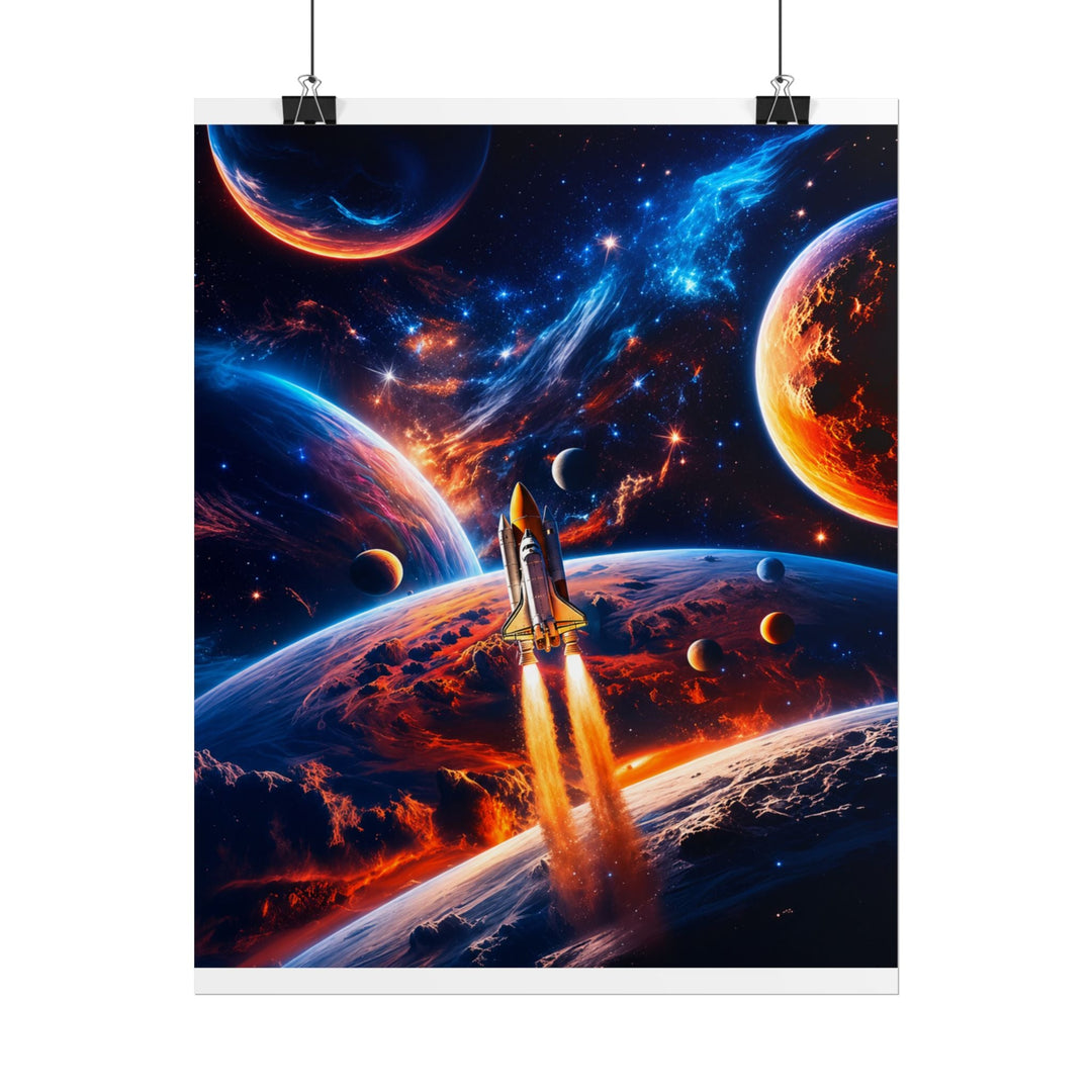 Space Shuttle Launch Into Infinity™ Premium Rolled Poster | Cosmic Planets Space Wall Art - Mahannah&