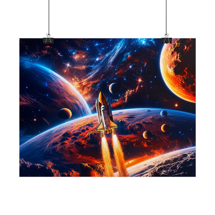 Space Shuttle Launch Into Infinity™ Premium Rolled Poster | Cosmic Planets Space Wall Art - Mahannah&
