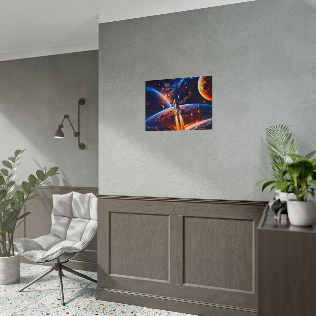 Space Shuttle Launch Into Infinity™ Premium Rolled Poster | Cosmic Planets Space Wall Art - Mahannah&