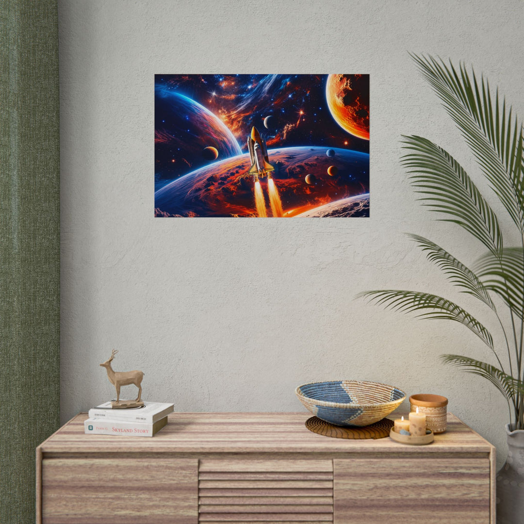 Space Shuttle Launch Into Infinity™ Premium Rolled Poster | Cosmic Planets Space Wall Art - Mahannah&