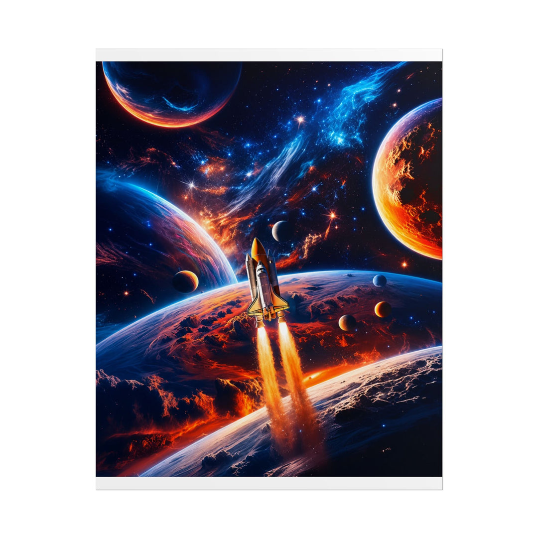 Space Shuttle Launch Into Infinity™ Premium Rolled Poster | Cosmic Planets Space Wall Art - Mahannah&