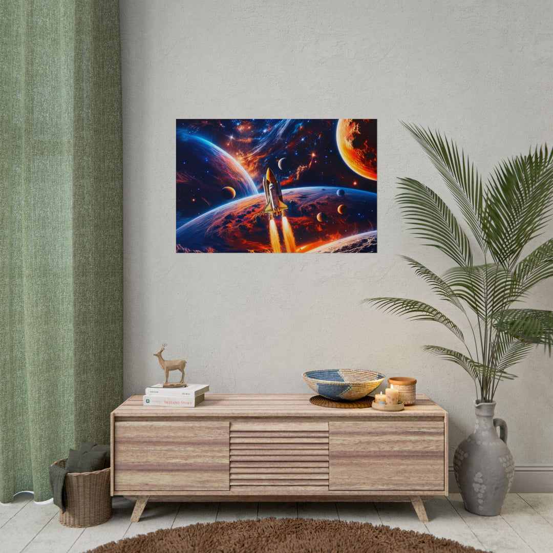 Space Shuttle Launch Into Infinity™ Premium Rolled Poster | Cosmic Planets Space Wall Art - Mahannah&