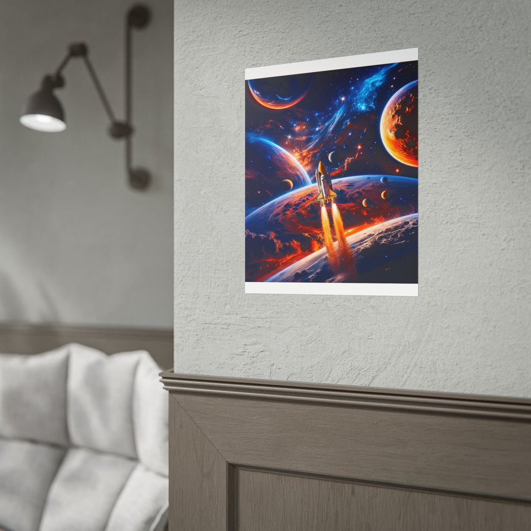 Space Shuttle Launch Into Infinity™ Premium Rolled Poster | Cosmic Planets Space Wall Art - Mahannah&