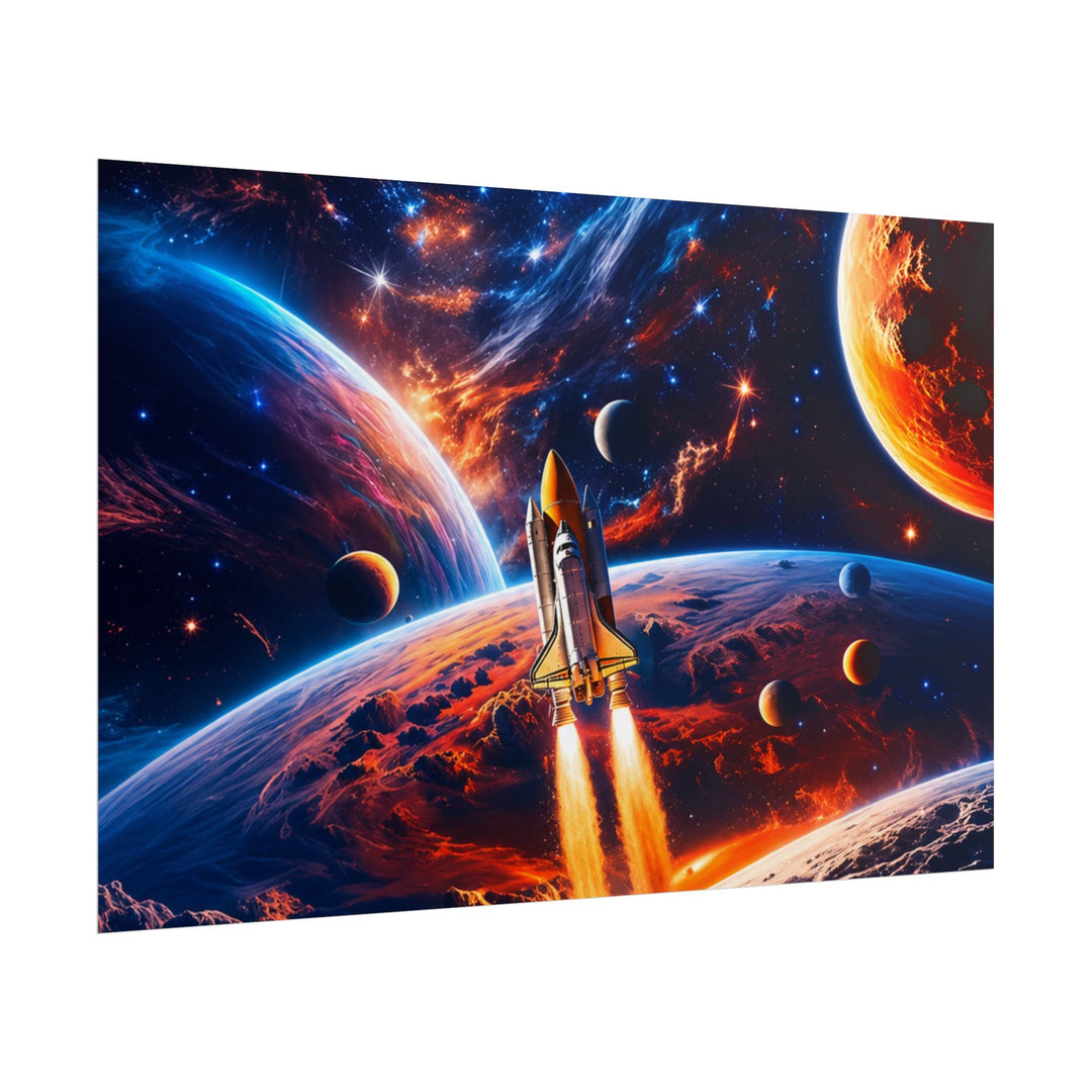 Space Shuttle Launch Into Infinity™ Premium Rolled Poster | Cosmic Planets Space Wall Art - Mahannah&