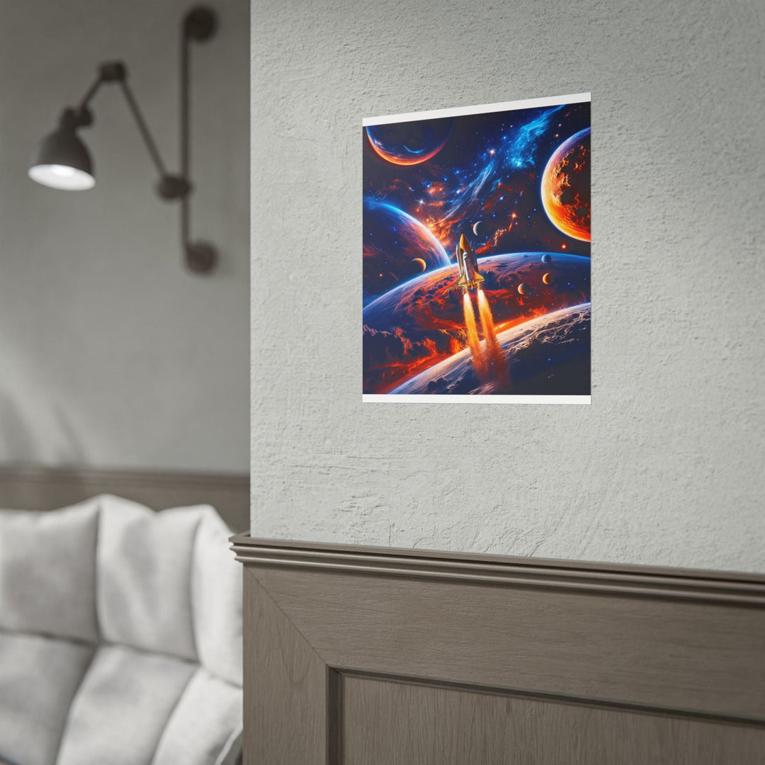 Space Shuttle Launch Into Infinity™ Premium Rolled Poster | Cosmic Planets Space Wall Art - Mahannah&