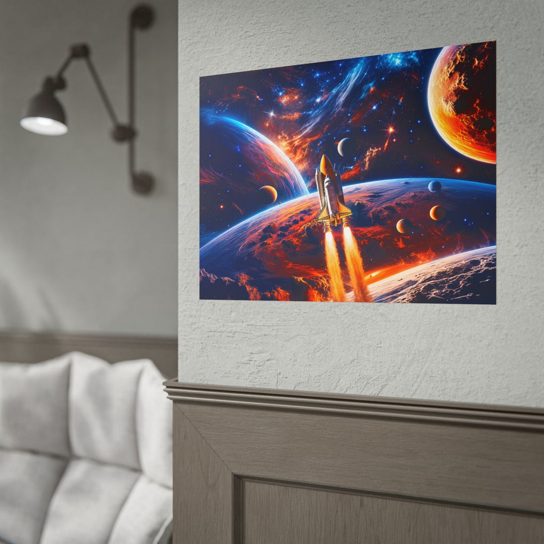 Space Shuttle Launch Into Infinity™ Premium Rolled Poster | Cosmic Planets Space Wall Art - Mahannah&