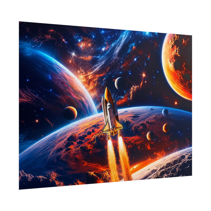 Space Shuttle Launch Into Infinity™ Premium Rolled Poster | Cosmic Planets Space Wall Art - Mahannah&