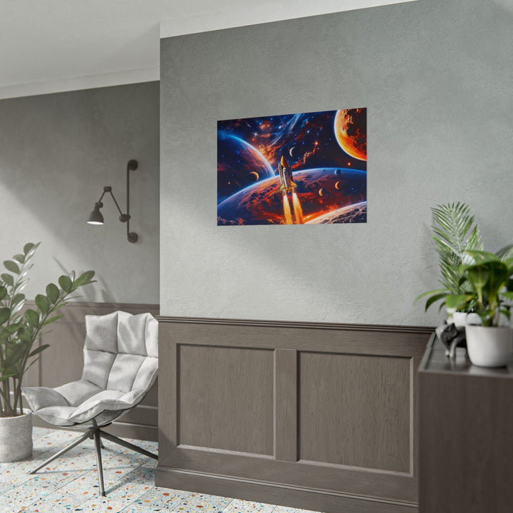 Space Shuttle Launch Into Infinity™ Premium Rolled Poster | Cosmic Planets Space Wall Art - Mahannah&