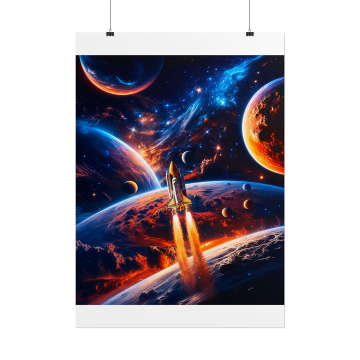 Space Shuttle Launch Into Infinity™ Premium Rolled Poster | Cosmic Planets Space Wall Art - Mahannah&