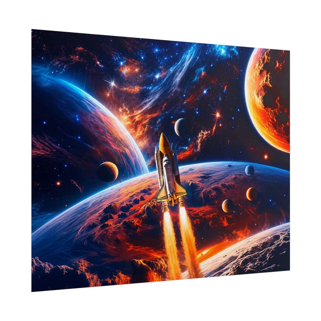 Space Shuttle Launch Into Infinity™ Premium Rolled Poster | Cosmic Planets Space Wall Art - Mahannah&