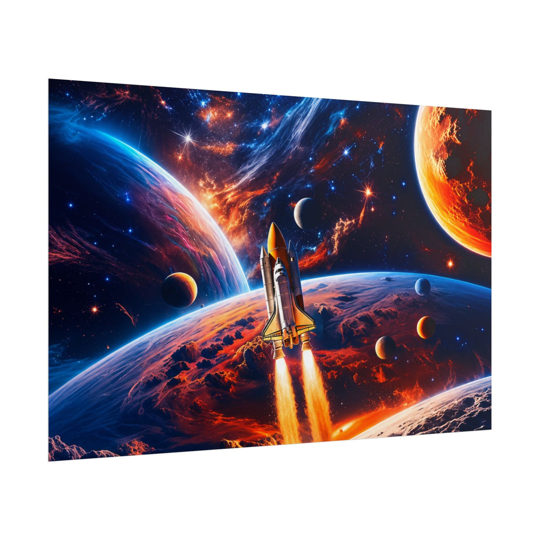 Space Shuttle Launch Into Infinity™ Premium Rolled Poster | Cosmic Planets Space Wall Art - Mahannah&