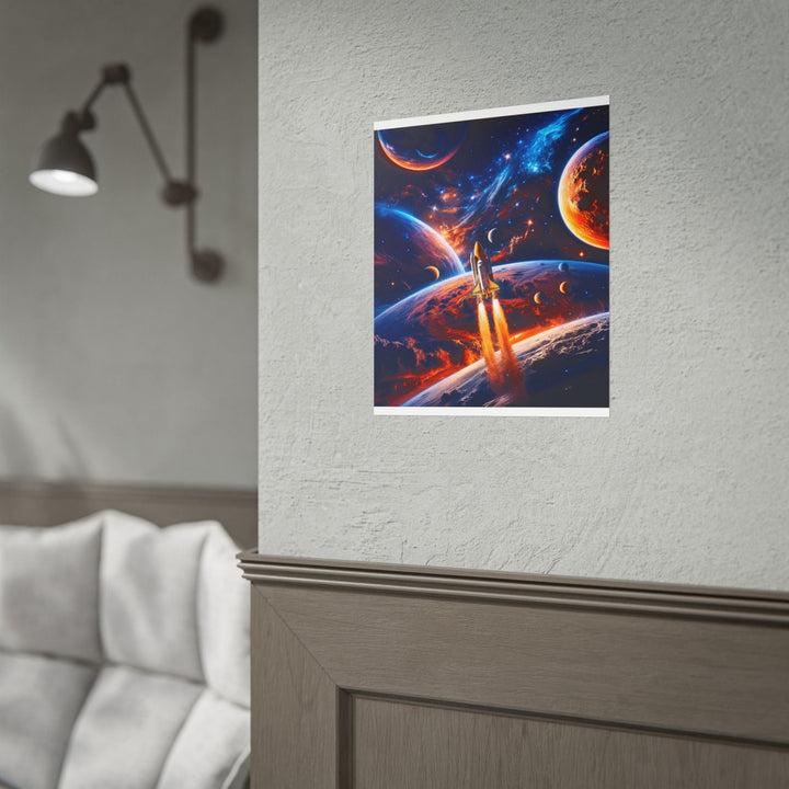 Space Shuttle Launch Into Infinity™ Premium Rolled Poster | Cosmic Planets Space Wall Art - Mahannah&