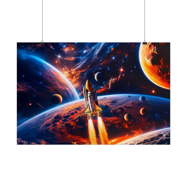 Space Shuttle Launch Into Infinity™ Premium Rolled Poster | Cosmic Planets Space Wall Art - Mahannah&