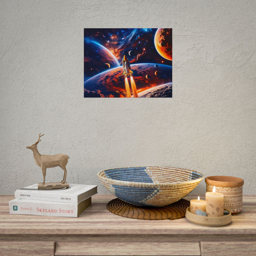 Space Shuttle Launch Into Infinity™ Premium Rolled Poster | Cosmic Planets Space Wall Art - Mahannah&