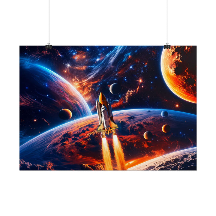 Space Shuttle Launch Into Infinity™ Premium Rolled Poster | Cosmic Planets Space Wall Art - Mahannah&