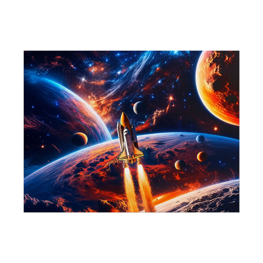 Space Shuttle Launch Into Infinity™ Premium Rolled Poster | Cosmic Planets Space Wall Art - Mahannah&
