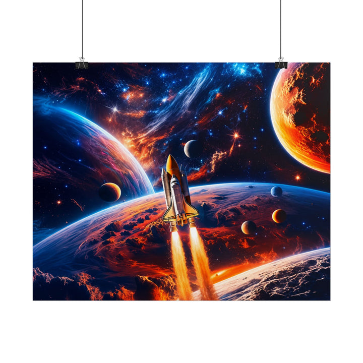Space Shuttle Launch Into Infinity™ Premium Rolled Poster | Cosmic Planets Space Wall Art - Mahannah&