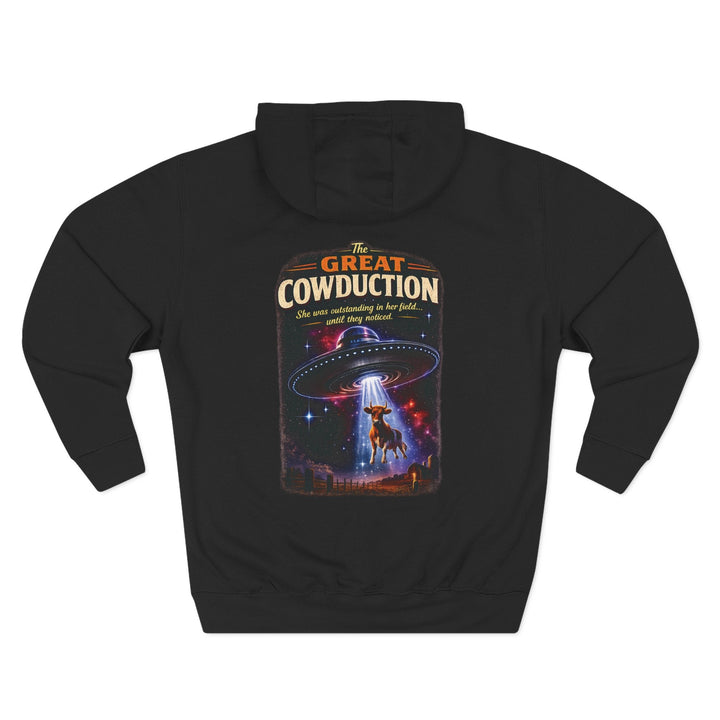 The Great Cowduction™ 3-Panel Fleece Hoodie | Cosmic Curiosities™ Archive – Case File 001 - Mahannah&