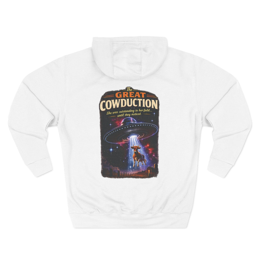 The Great Cowduction™ 3-Panel Fleece Hoodie | Cosmic Curiosities™ Archive – Case File 001 - Mahannah&