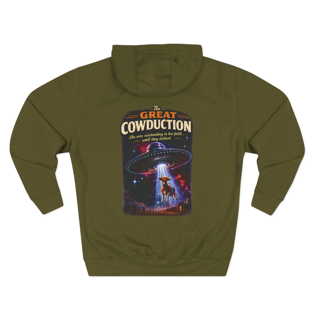 The Great Cowduction™ 3-Panel Fleece Hoodie | Cosmic Curiosities™ Archive – Case File 001 - Mahannah&