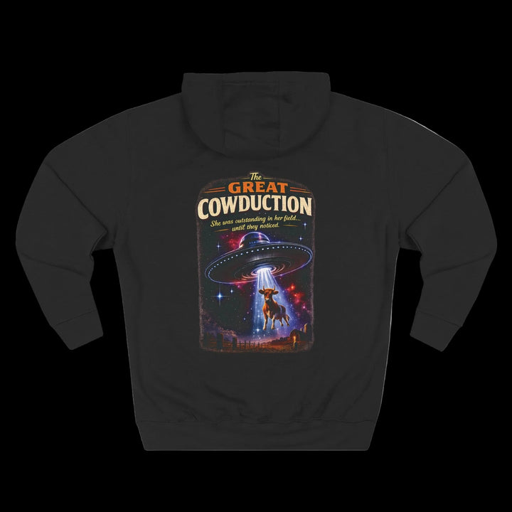 The Great Cowduction™ 3-Panel Fleece Hoodie | Cosmic Curiosities™ Archive – Case File 001 - Mahannah&