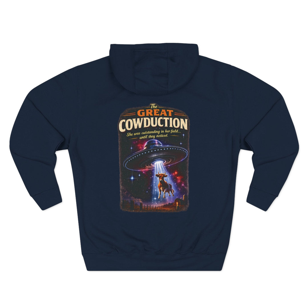 The Great Cowduction™ 3-Panel Fleece Hoodie | Cosmic Curiosities™ Archive – Case File 001 - Mahannah&
