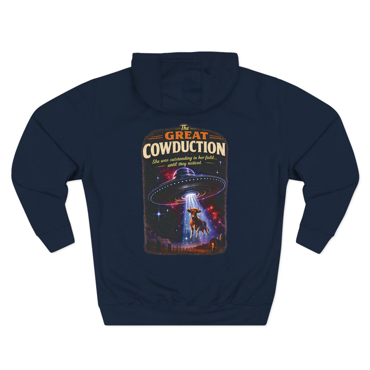 The Great Cowduction™ 3-Panel Fleece Hoodie | Cosmic Curiosities™ Archive – Case File 001 - Mahannah&
