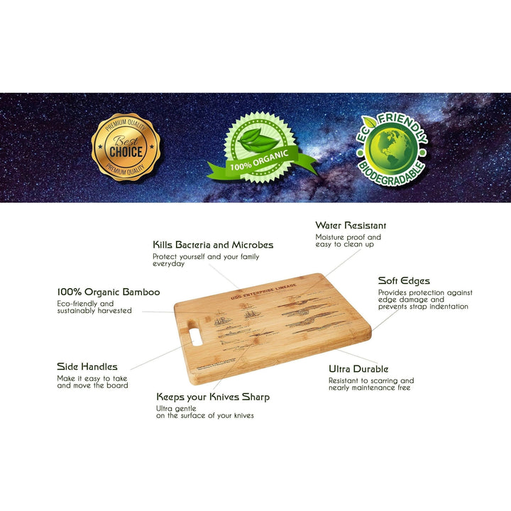Bamboo Star Trek USS Enterprise Lineage Laser Engraved Decorative Cutting Board - Mahannah&