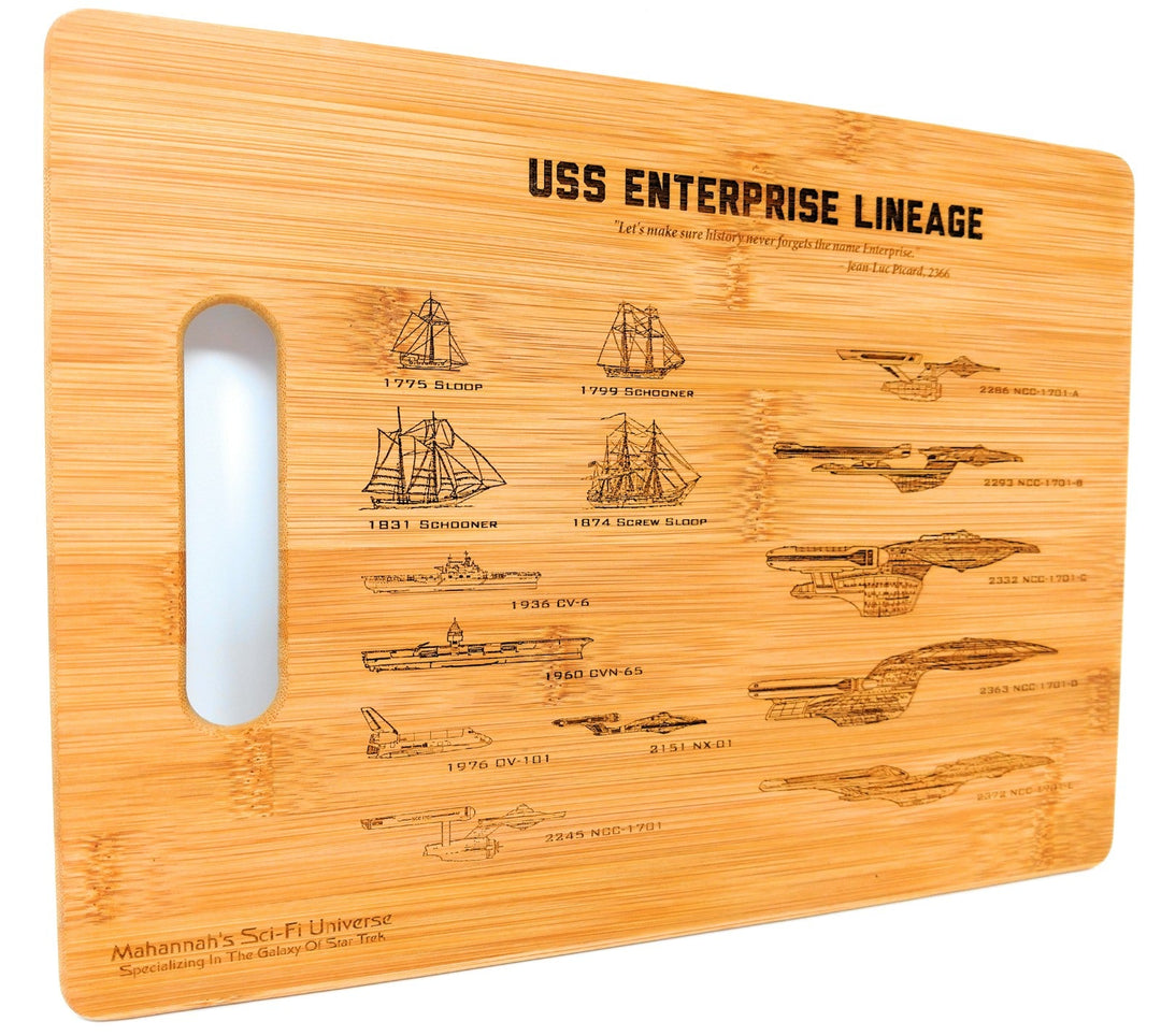 Bamboo Star Trek USS Enterprise Lineage Laser Engraved Decorative Cutting Board - Mahannah&